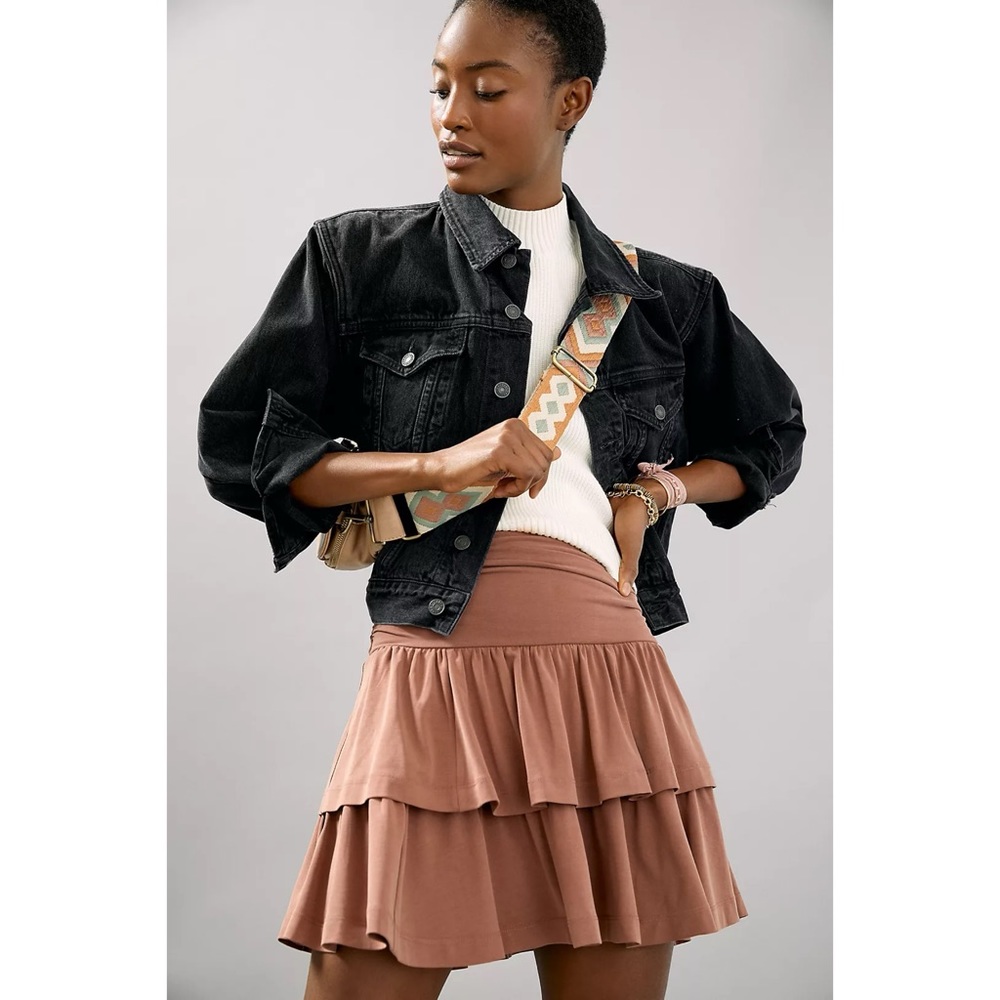 Anthropologie Tiered Mini Skirt in Dusty Rose